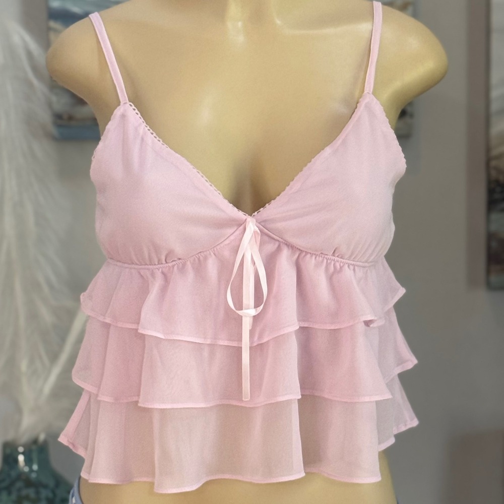 Soft Baby Pink Layered Ruffle Chiffon Cami Top Size Small